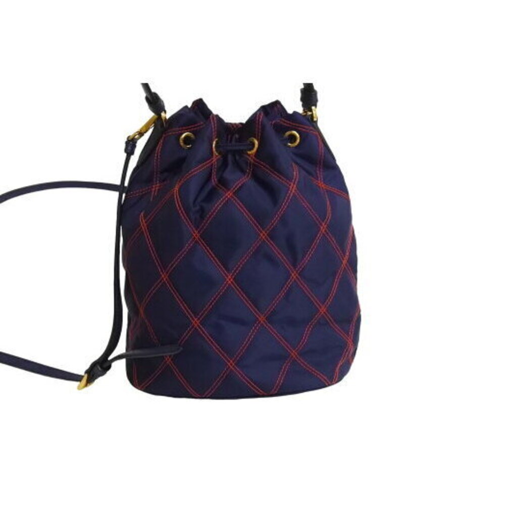 Prada shoulder bag drawstring check pattern trian… - image 3